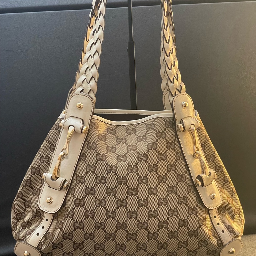 GUCCI GG Canvas Horsebit Tote Bag Beige Silver - Picture 2 of 13